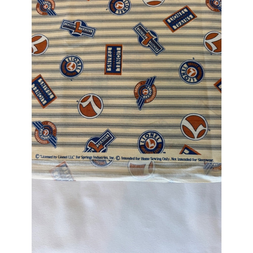 Vintage Lionel Trains Fabric Springs Industries Blue Pinstripe Logo Cotton 36x44